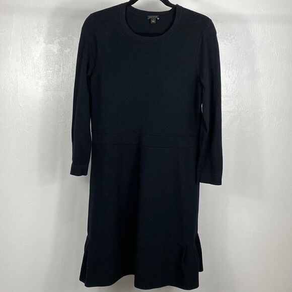 Ann Taylor Black Jersey Long Sleeves Ruffled Midi Dress - Picture 1 of 10